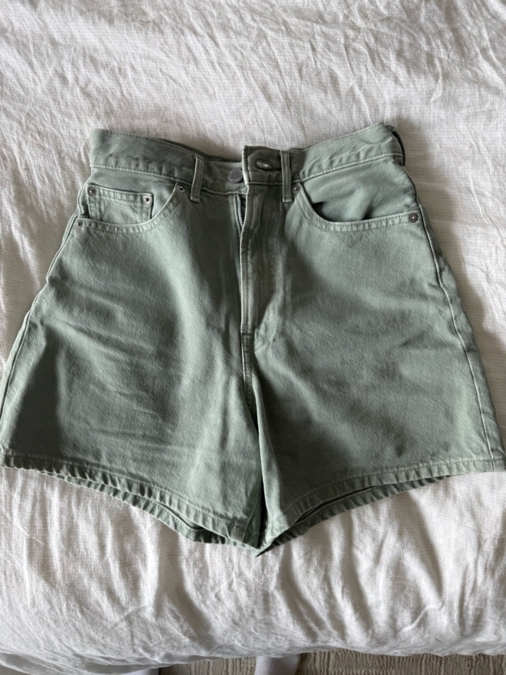 Everlane The A-Line High-Rise Sage Green Denim Shorts